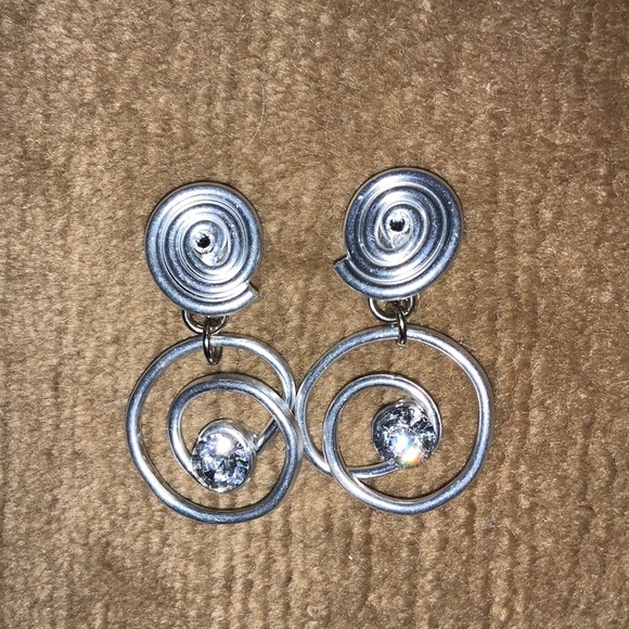 Jeff Lieb Modernist Geometric Clip Earrings Silver-Tone Metal & Clear Stone - Picture 2 of 9